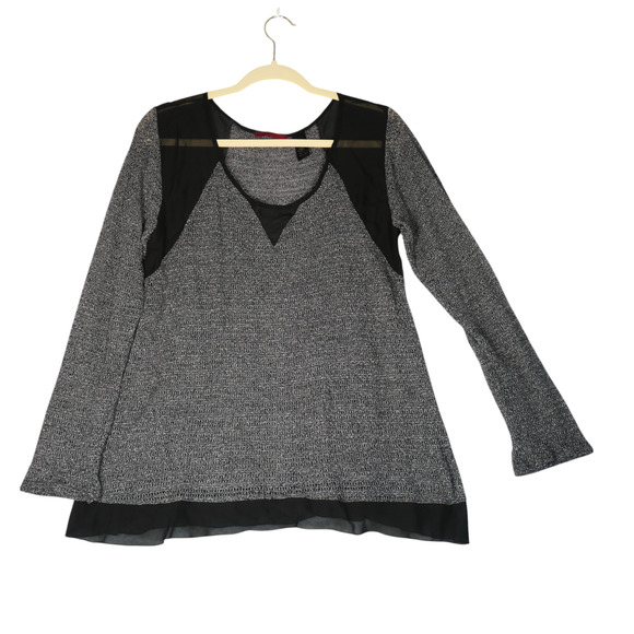 BKE Buckle Sheer Tunic Sweater Womens Large Gray Ruffle Bottom Light Beachy - Picture 2 of 11